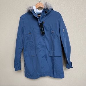 NWT RVHSWDS Blue Faux Fur Hooded Parka Jacket Women’s Small Winter Warm